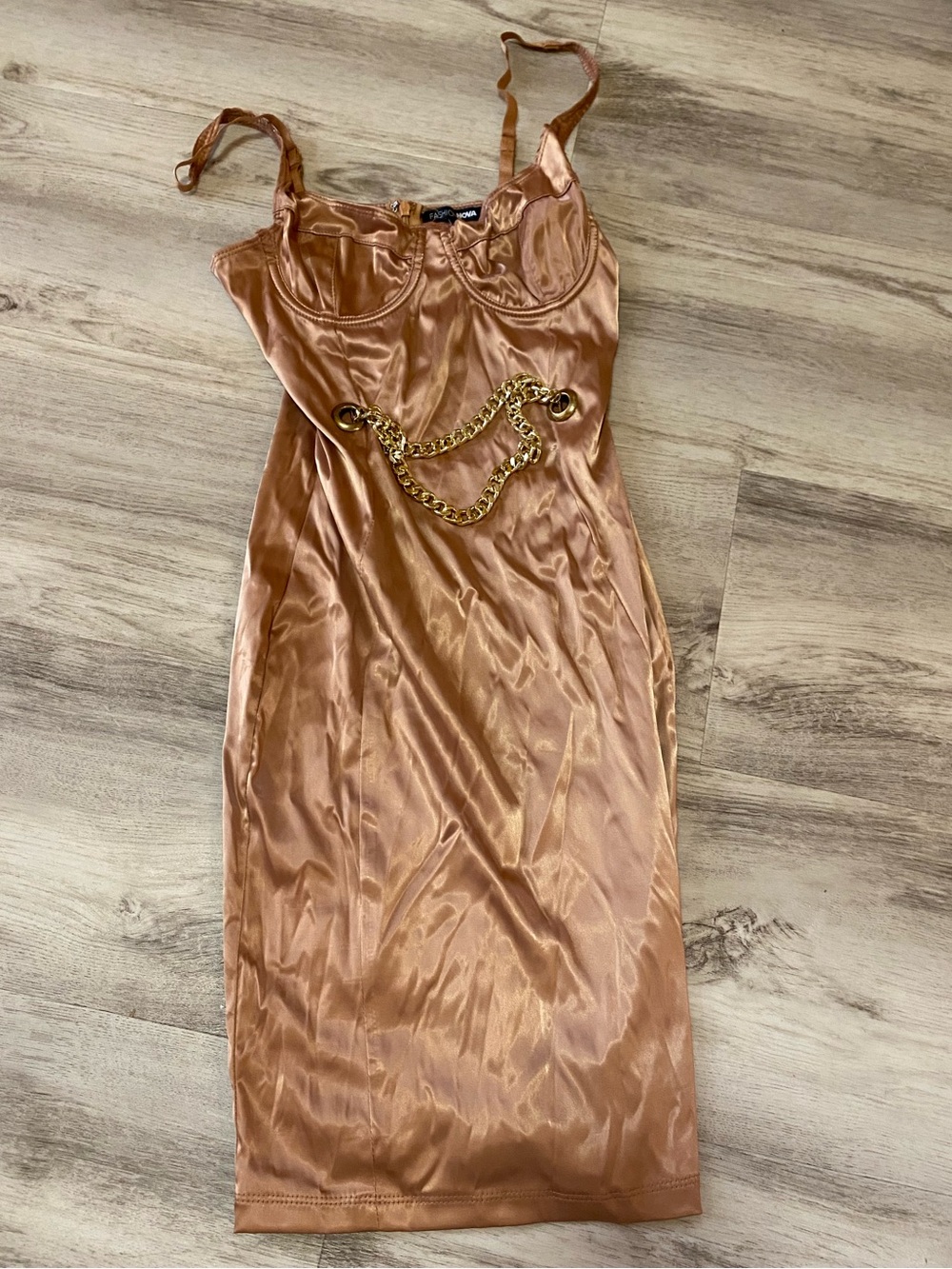 Fashion Nova Satin Slip Midi Dress with Gold Chain